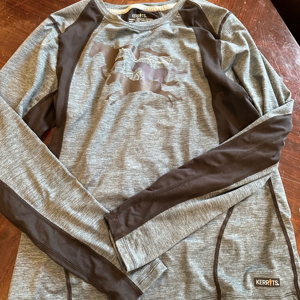 Kerrits Womens Gray and Black Shirt with horse graphic.  New never worn, no tags